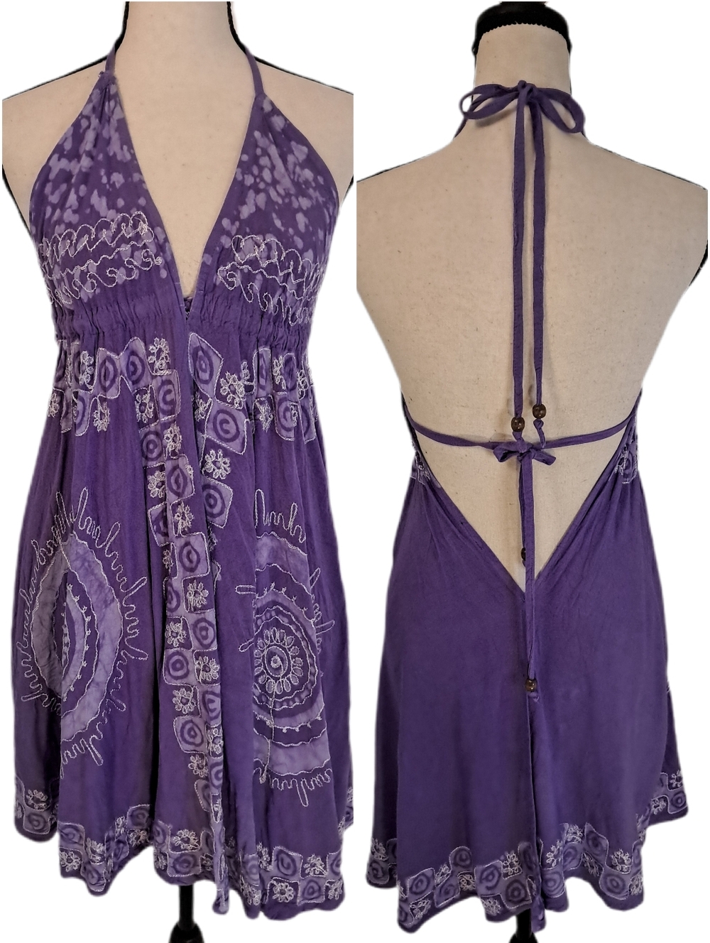 My Choice Purple Tie Dye Embroidered Backless Boho Fairy Festival Coverup Dress